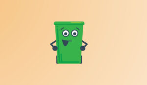 Binny the green bin mascot smiling